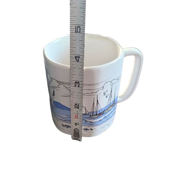 Vintage Hexagon Seashore Ships Ceramic Stoneware Coffee Mug Made in Japan - Picture 6 of 7